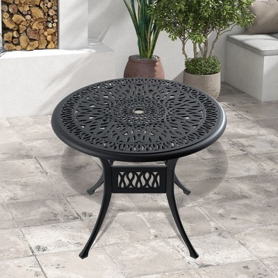 NicBex Outdoor Dining Table,Round Patio Table with Black Frame and Umbrella Hole for 4 to 6 Chairs,Outdoor Furniture,Black
