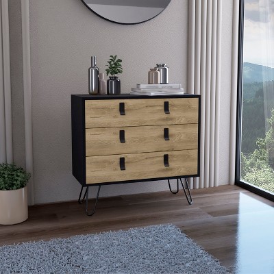 Depot E-Shop Dresser 29" H, 3-Drawer organiser, Modern Chest of Drawers with Hairpin Legs and Metal Accents