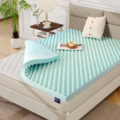 MUUEGM Memory Foam Mattress Topper, Egg Crate Mattress Pad for Pressure Relief and Air Circulation, CertiPUR-US Certified, Blue
