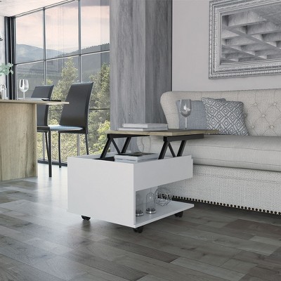 Okak 15.3" H Rectangle Modern Lift Top Coffee Table with Casters and 1 Open Shelf for Living Room/Office, Space-Saving