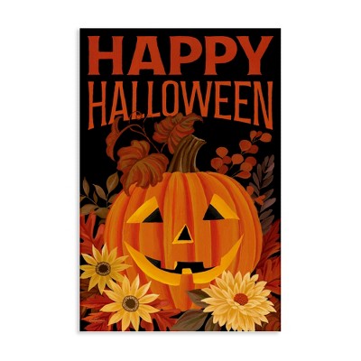 Stupell Industries Happy Halloween Floral Pumpkin Canvas Art