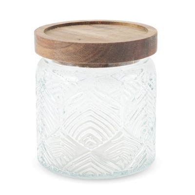 Unique Bargains Leaf Pattern Decorative Glass Jar with Lid 1 Pc