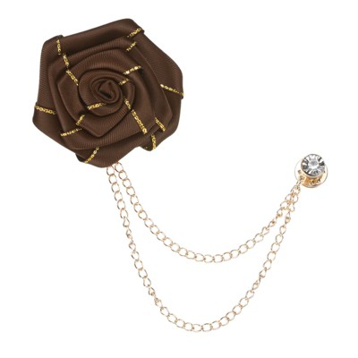 Unique Bargains Cloth Flower Lapel Pin with Gold Badge Tassel Chain Brooches 1.57 inch 1 Pc