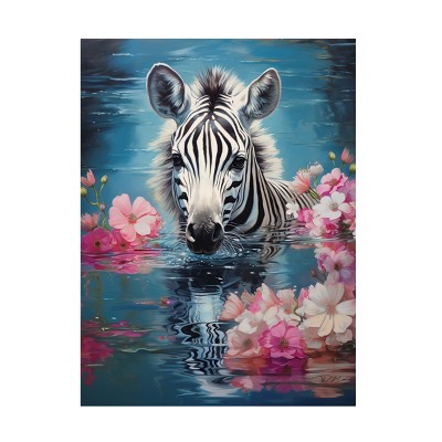 Trademark Fine Art - Momart Zebra In The Water Canvas Art