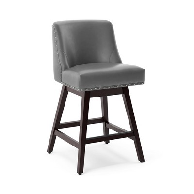 Arceso 26 Inch Bar Stools, 1pc Swivel Counter Stools with Back, Upholstered Barstools, Solid Wood Legs with Footrest