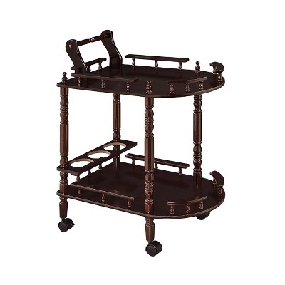 29" 2-Tier Wine Serving Cart Cherry - Ore International: Rolling Wood Shelves, 3-Bottle Rack, Caster Wheels