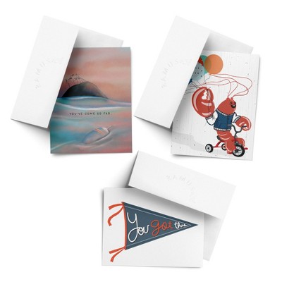 Celebration/Graduation Assorted Greeting Card Pack (3ct) "Lobster, Pennant, Island" by Ramus & Co