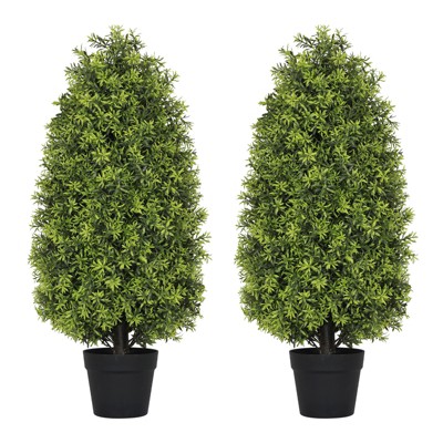 35.4 Inches Artificial Boxwood Cone Tree Faux Shrub for Outdoor Planter and Entryway Décor 2pcs/Set