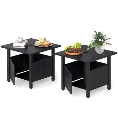 Tangkula 2PCS Outdoor Side Table w/ 1.89" Umbrella Hole Patio Umbrella Table Base Stand