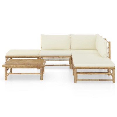 vidaXL 6-Piece Patio Lounge Set, Sturdy Bamboo Construction, Cream-White Cushions, Modular Design, Easy to Clean, Ideal for Outdoor Leisure