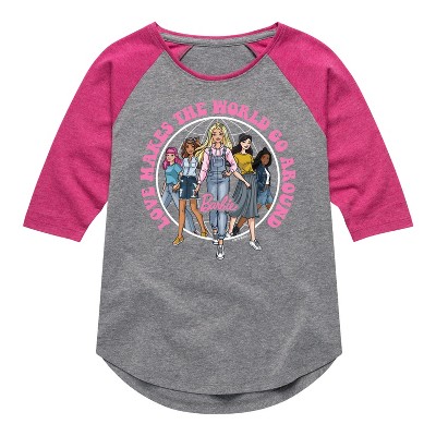 Girls' - Barbie - Love Makes the World Go Around Shirt Tail Raglan Graphic T-shirt