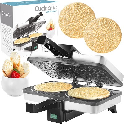 CucinaPro Krumkake Baker - 100% Non Stick, Makes Two Krumkake Pizzelle-Like Cookies, Great for Cannoli Filling & Cones