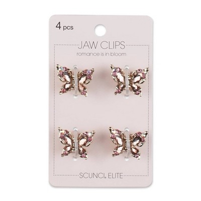 scünci Elite Rhinestone Embellished Butterfly Mini Claw Clips - Pink/Gold - All Hair -  4pcs