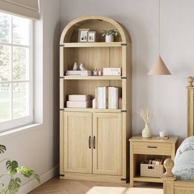 71" Tall Arched Bookshelf, 5 Tier Wooden Bookcase with Open Shelves, Freestanding Display Storage Cabinet for Living Room Home Office