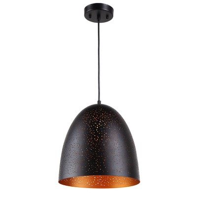 Chloe Lighting Ironclad Farmhouse 1 Light Textured Black & Gold Mini Ceiling Pendant 12" Wide