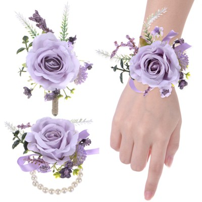 Unique Bargains Artificial Rose Floral Decoration Wrist Corsage Set