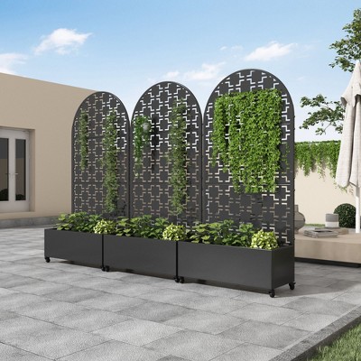 Black Wrought Iron Arch Planter Box with Climbing Rack (Square)