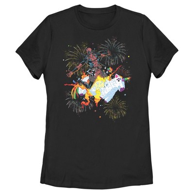 Women's Marvel Fourth of July Deadpool Unicorn Fireworks T-Shirt