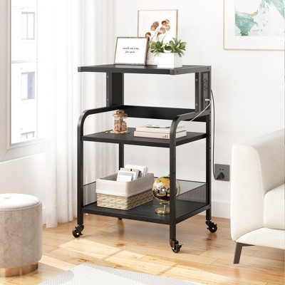 Whizmax Printer Stand with Charging Station, 3 Tier Office Rolling Printer Stand with Wheels,End Table for Home Office, Fax Machines, Scanners