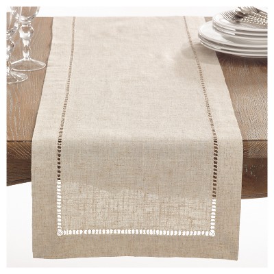 Saro Lifestyle  Linen Blend Rustic Style Table Runner With Hemstitch Border Natural