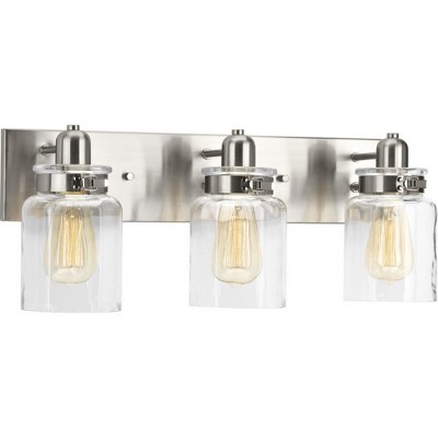 Progress Lighting Calhoun Collection 3-Light Bath & Vanity Wall Light, Brushed Nickel, Clear Glass Shade