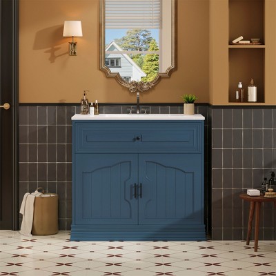 NicBex 36" Luxurious Bathroom Vanity with Ceramic Sink,Freestanding Storage Cabinet Combo with 2 Doors,No Faucet Included
