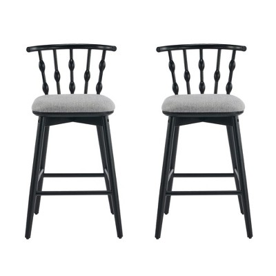Set of 2 Modern Wooden Barstools with Upholstery,Indoor Bar Stools with Hourglass Backrest for Kitchen, Black Bar Stools with Cushioned Seat-Koiai
