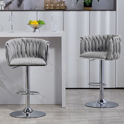 Sapphtopaz 360°Swivel Bar Stools Adjustable Counter Height Bar Stools with Woven Back 25.6"-31.5" High Chair Set of 2 for Kitchen Island, Cafe
