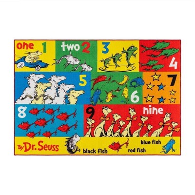 4"x6" Dr. Seuss One Fish Counting Digital Printed Youth Kids' Area Rug: Washable Children's School Carpet, Low Pile