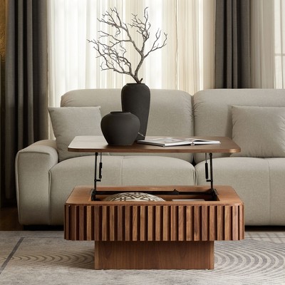 Lift Top Coffee Table Handcraft Drum Cocktail Table Square Center Table Accent Table Sofa Side Table with Hidden Storage Space - ModernLuxe