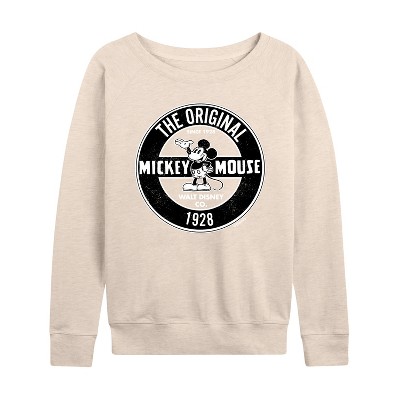 Women's - Disney - Mickey Mouse Original Badge Lightweight French Terry Wide Neck Long Sleeve Graphic Shirt