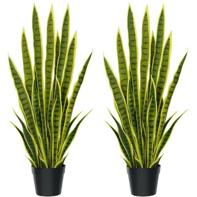 3ft Faux Snake Plant Set 2 Pack Realistic 24 Leaf Potted Artificial Sansevieria Low Maintenance Indoor Home Office Decor