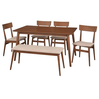 Lifestorey 6pc Newington Mid-Century Dining Set with Bench