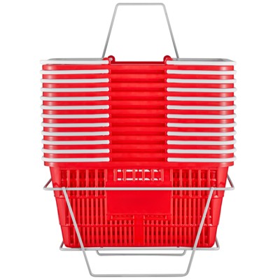 VEVOR Shopping Basket, Set of 12, 21L Durable Plastic Grocery Basket with Handle and Stand, 16.5 x 11.8 x 8.27 inch Portable Shop Basket Bulk, Red