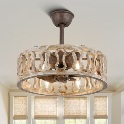 Bella Depot 18" Rustic Wood Caged Ceiling Fan 3-speed Reversible Fan with Light and Remote