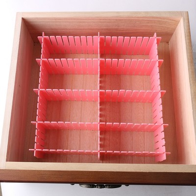 PiccoCasa Household Adjustable Separator Grid Dresser Dividers Plastic Drawer storage board 9.4" x 2.7" Pink 12 Pcs