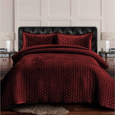 Lugano Honeycomb Velvet Oversized Solid Quilt Set - Tribeca Living