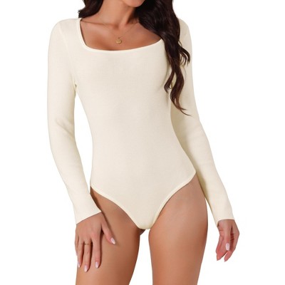 Seta T Women's Fall Winter Square Neck Long Sleeve Casual Sweater Bodysuit