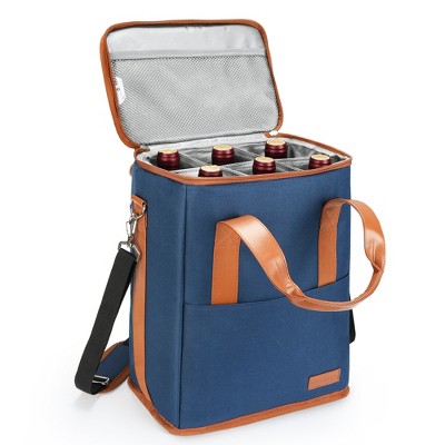 Tirrinia 6 Bottle Wine Gift carrier - Insulated & Padded Wine Carrying Cooler Tote Bag with Adjustable Shoulder Strap for Travel or Picnic
