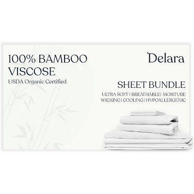 Delara Organic Viscose Derived from Bamboo Sheet Set Bundle, Bedding Set with Flat & Fitted Sheets, Pillowcases, Duvet Cover & Sham Pair