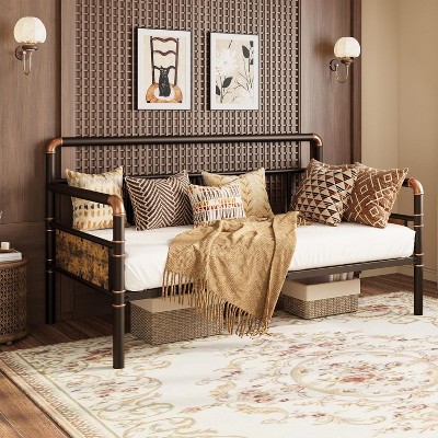 Daybed with Trundle, Twin Daybed with Pop Up Trundle Set, Metal Twin Bed Frame with Steel Slat Support, Sofa BedFrame for Kids/Teens/Adults