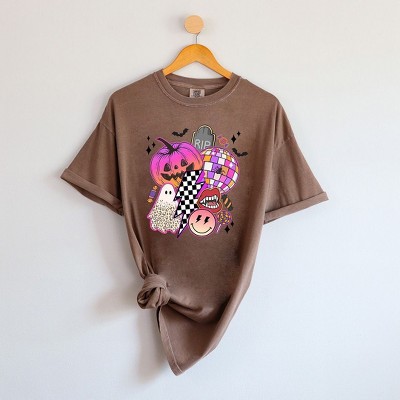 Simply Sage Market Women's Pumpkin Ghost Collage Short Sleeve Garment Dyed Tee