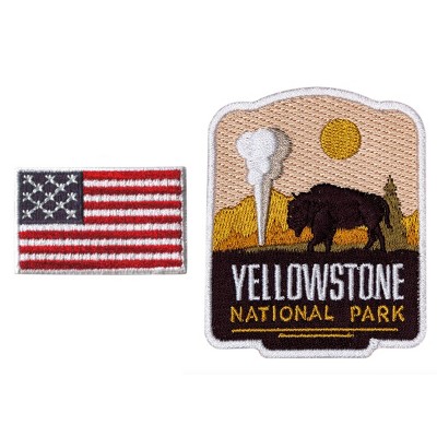 HEDi-Pack Hook and Loop Patch 2pk - Yellowstone National Park and USA Red White & Blue Country Mini Flag