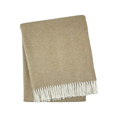 HomeRoots 55" X 70" Stone And White Cotton Blend Woven Herringbone Plush Throw Blanket with Fringe