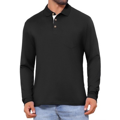 INSPIRE CHIC Men's Contrast Button Collared Pocket Long Sleeves Golf Polo T-Shirts