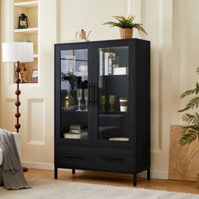 Display Storage Cabinet with Tempered Glass Door,Kitchen Cabinet,Storage Cabinets,Modern Storage Cabinet for Living Room-Maison Boucle