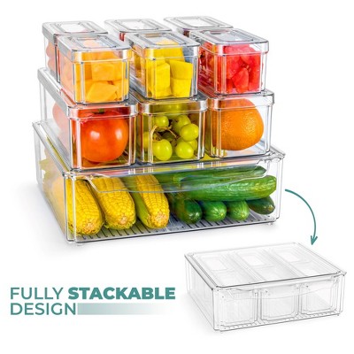Clear Stackable Refrigerator Storage Bins with Lids - Perfect for Kitchen Organization, Pantry and Fridge Storage