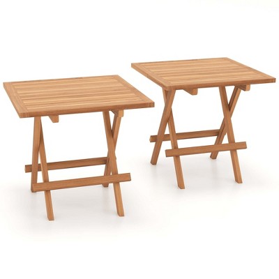 Costway Patio Folding Side Table Indonesia Teak Wood Square Slatted Tabletop Portable Picnic