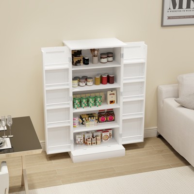 KWPZQEB 50" Kitchen Pantry Cabinet, Freestanding Storage Cabinet with 2 Doors, Racks & 2 Adjustable Shelves, Buffet Cupboards Sideboard for Kitchen