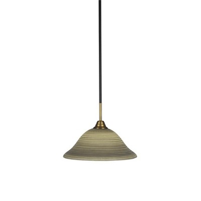 Toltec Lighting Paramount 1 - Light Pendant in  Matte Black/Brass with 12" Gray Linen Shade